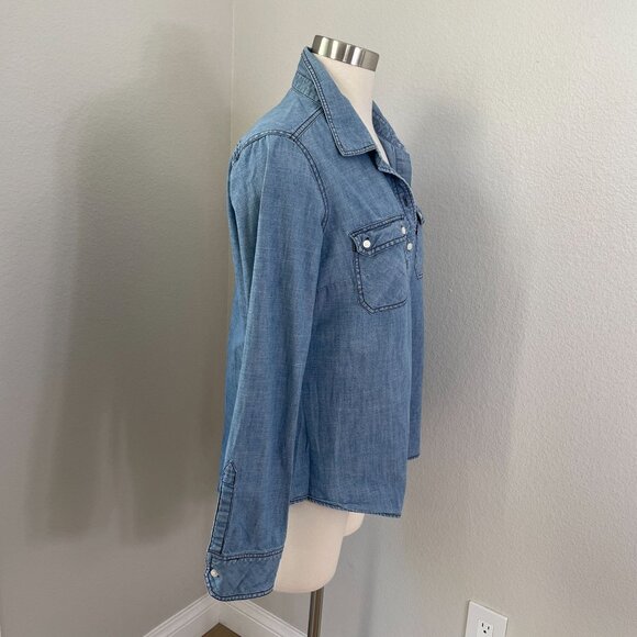 Levis Womens Large Light Blue Long Sleeve Button Up Denim Shirt Chambray - Picture 3 of 9